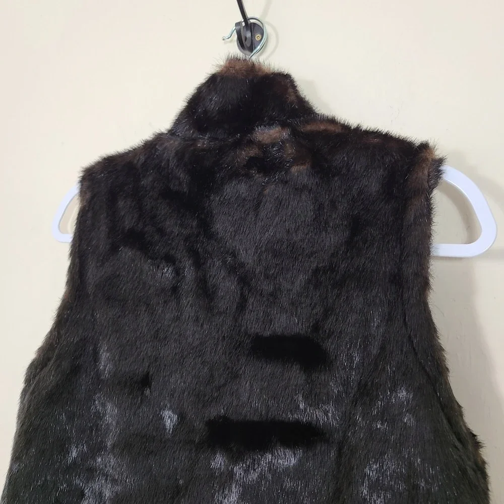 Dark Brown Faux Fur‎ Womens S Vest Mob Wife Luxury Winter Glam Elevated Casual